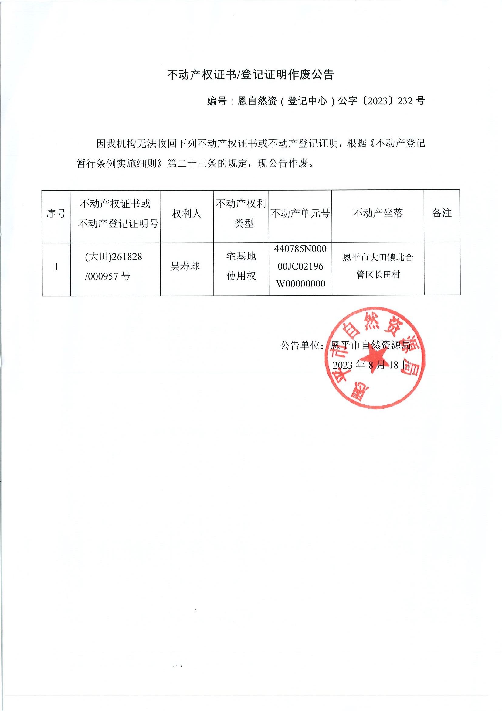 不动产权证书登记证明作废公告-恩自然资（登记中心）公字〔2023〕232号-吴寿国.jpg