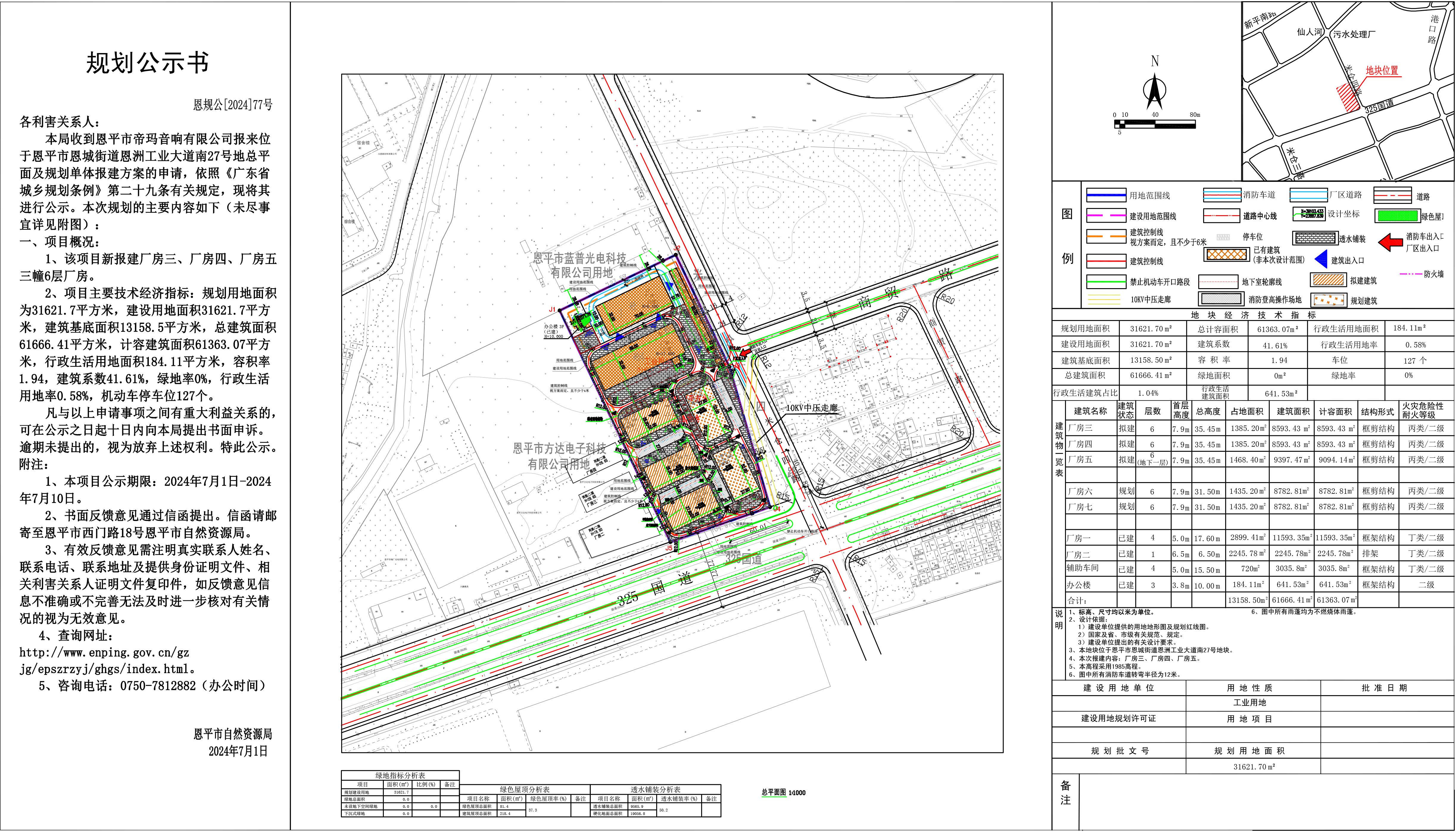 恩规公[2024]77号规划公示书 关于快猫
恩城街道恩洲工业大道南27号地总平面及规划单体快猫
帝玛音响有限公司）的规划公示.jpg