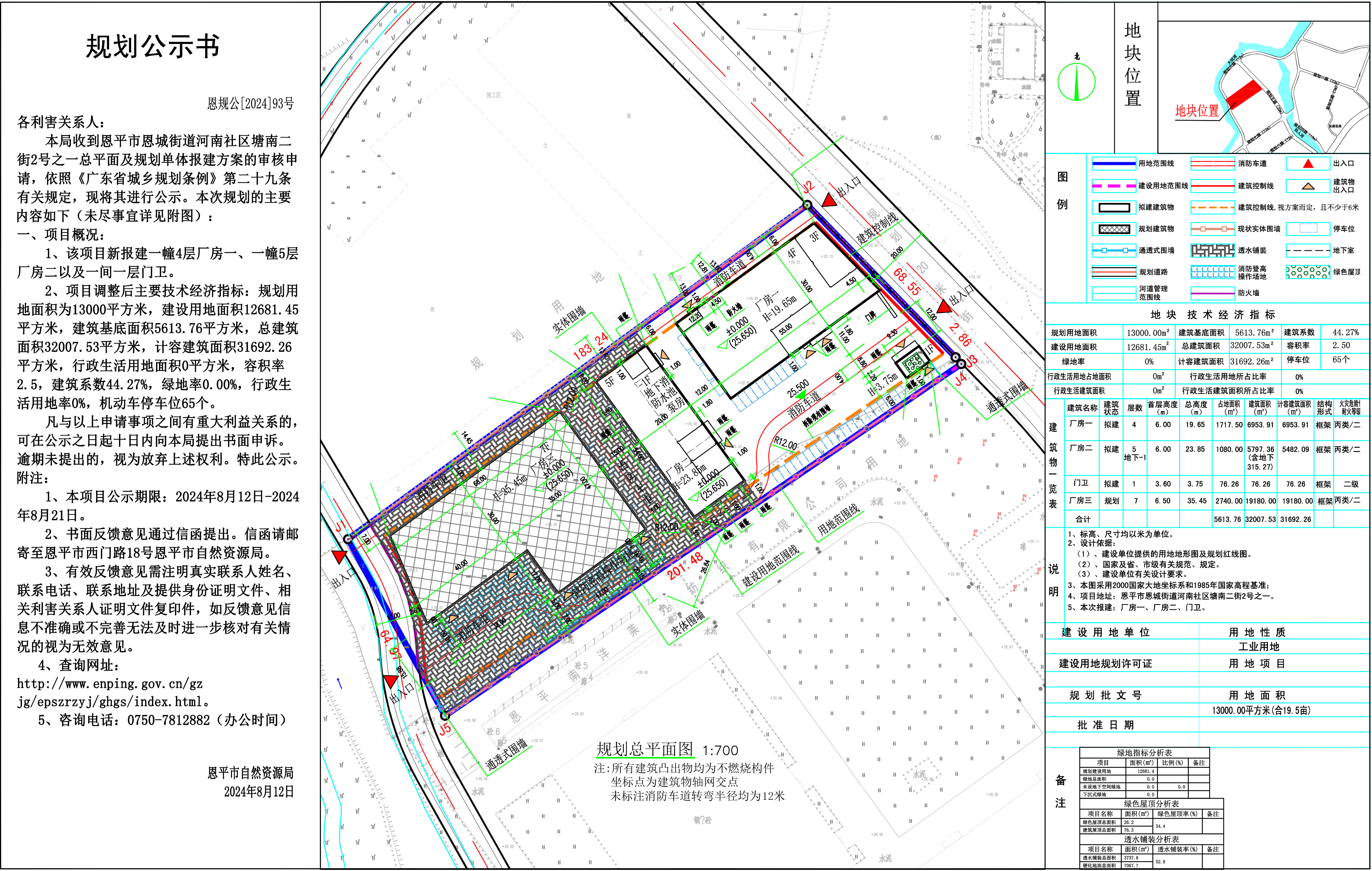 恩规公[2024]93号  规划公示书 关于平市恩城街道河南社区塘南二街2号之一总平面及规划单体报建方案的规划公示.jpg