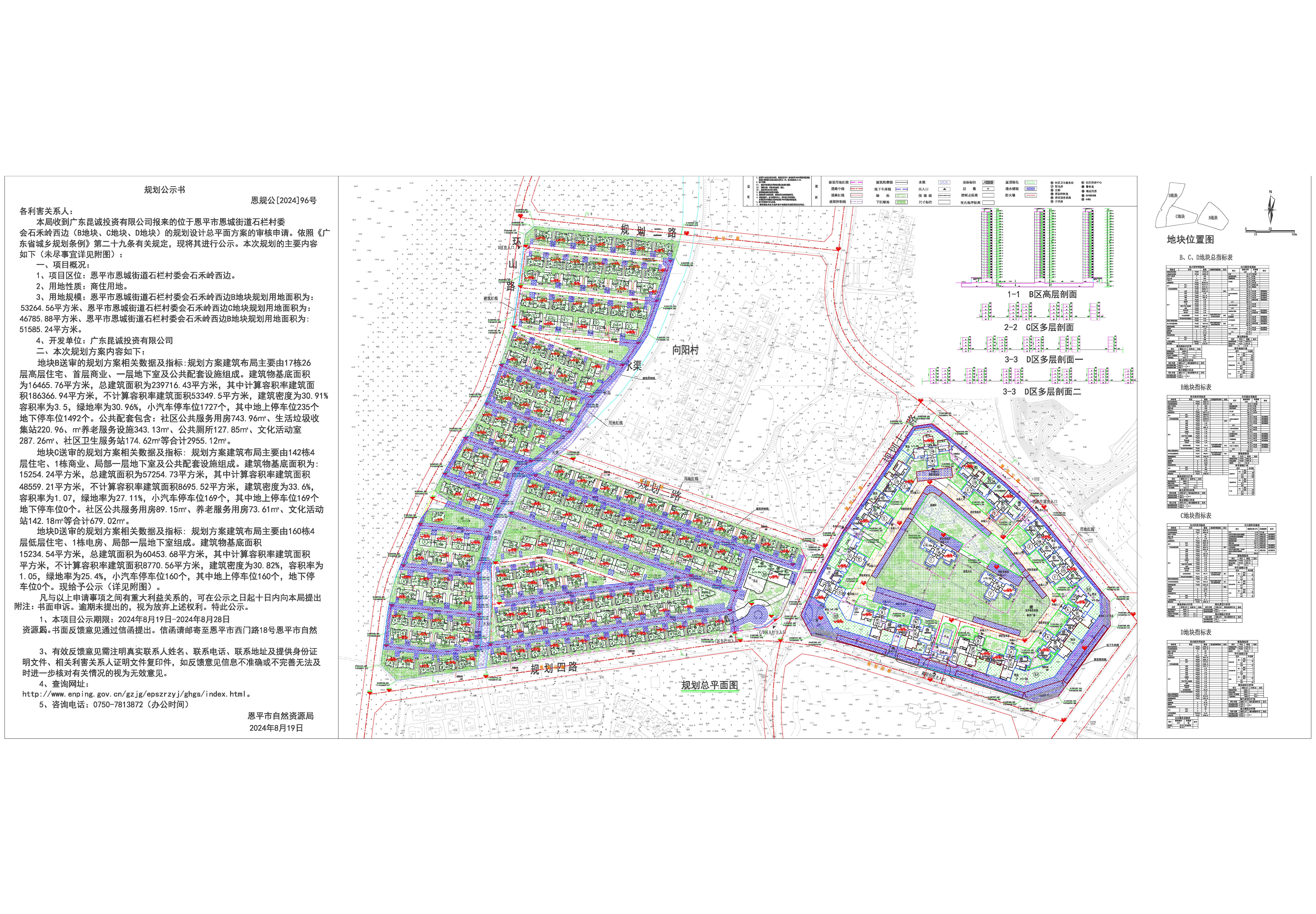 恩规公[2024]96号 规划公示书 关于快猫
恩城街道石栏村委会石禾岭西边（B地块、C地块、D地块）的规划设计总平面方案的公示 .jpg