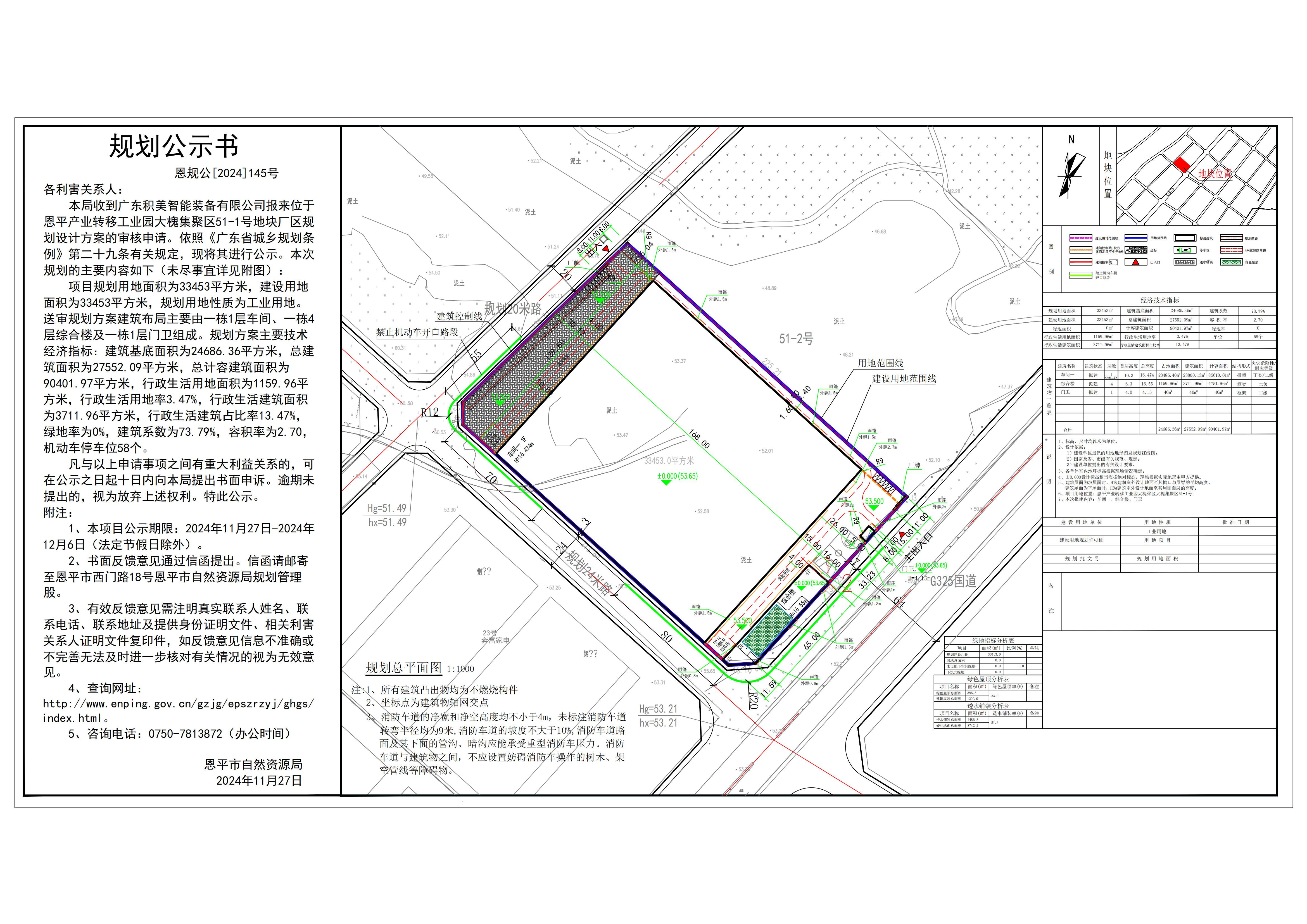 恩规公[2024]145号 规划公示书 关于恩平产业转移工业园大槐集聚区51-1号（广东积美智能装备有限公司）的公示.jpg