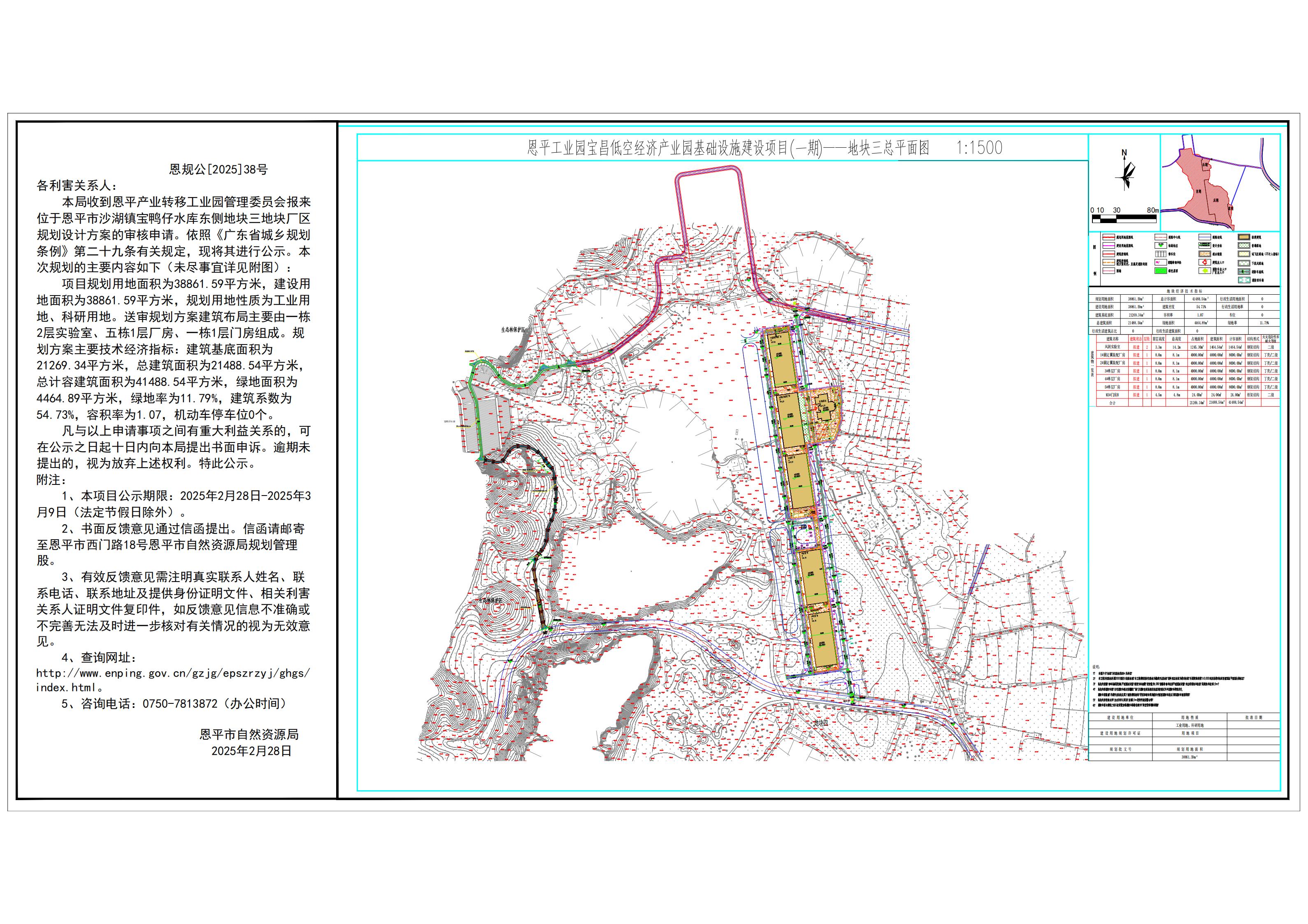 恩规公[2025]38号 规划公示书 关于快猫
沙湖镇宝鸭仔水库东侧地块三（恩平产业转移工业园管理委员会）的规划公示书.jpg
