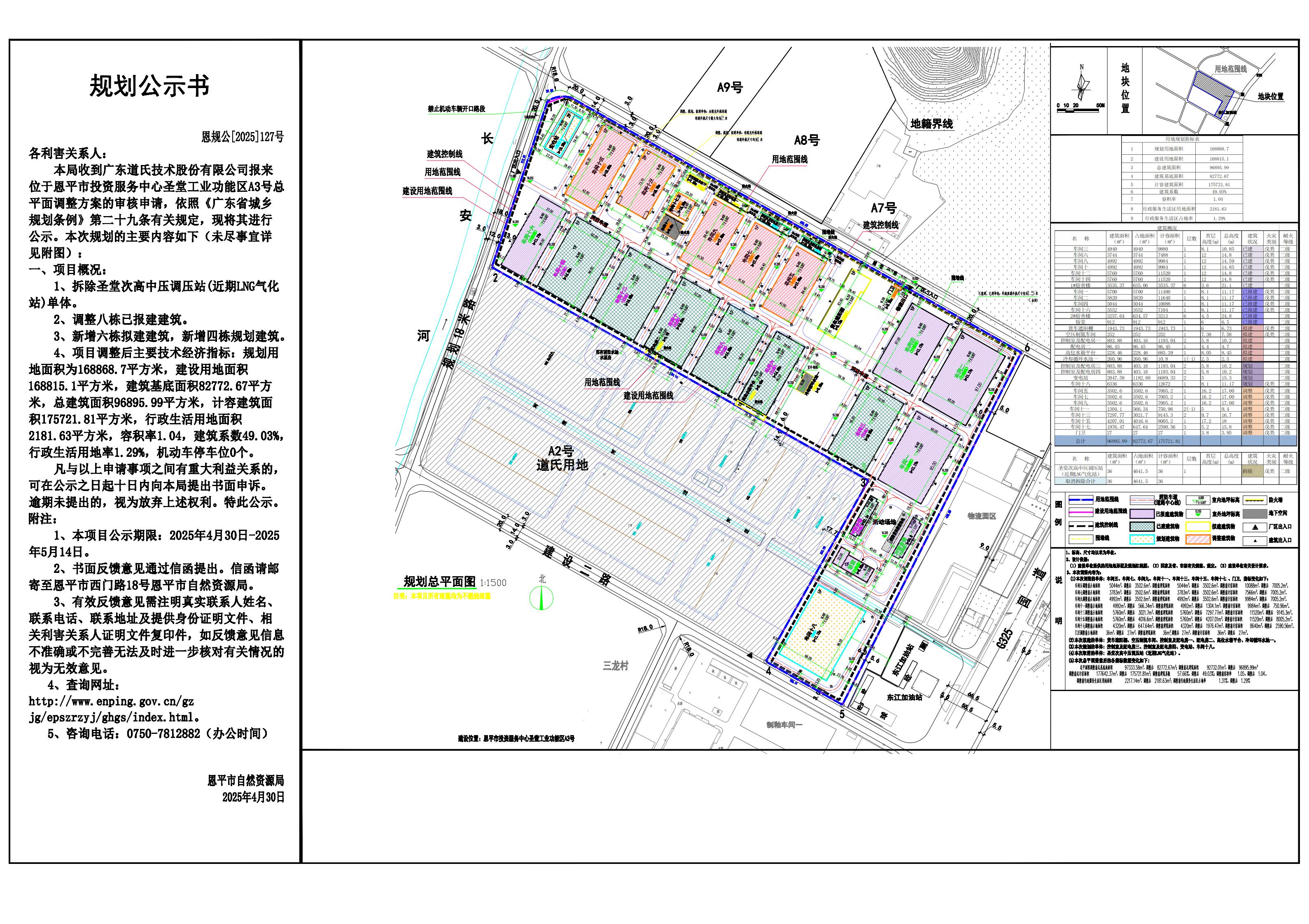 恩规公[2025]127号 规划公示书 关于快猫
投资服务中心圣堂工业功能区A3号（广东道氏技术股份有限公司）的公示.jpg